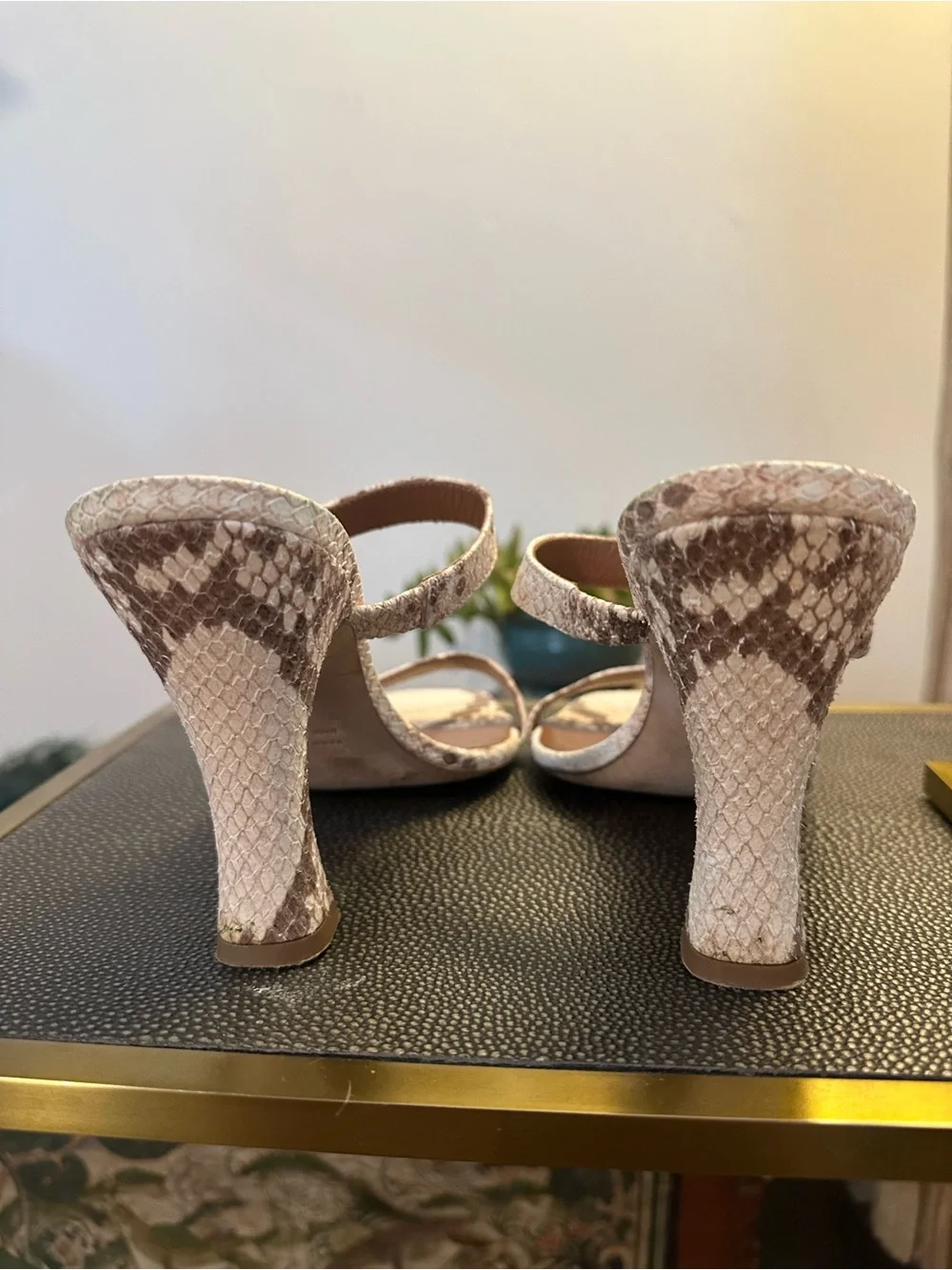 Paris Texas Snake-Print Square-Toe Heeled Sandals